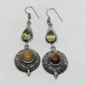 Handmade Jewelry - Citrine and Tigers Eye Silver Earrings Handmade Jewelry - Citrine and Tigers Eye Silver Earrings